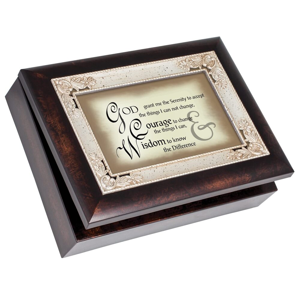 8198 God Grant Me The Serenity Burlwood Jewelry Music Box Plays Amazing